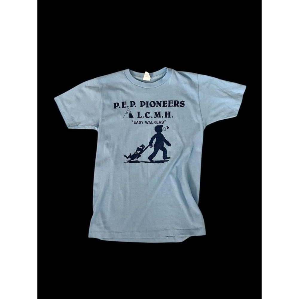 Vintage 70s Womens‎ Peps T Shirt Sz Medium Blue Easy Walkers Pioneers